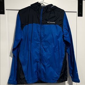 Columbia Two-Tone Blue and Black Windbreaker Rain Hooded Jacket